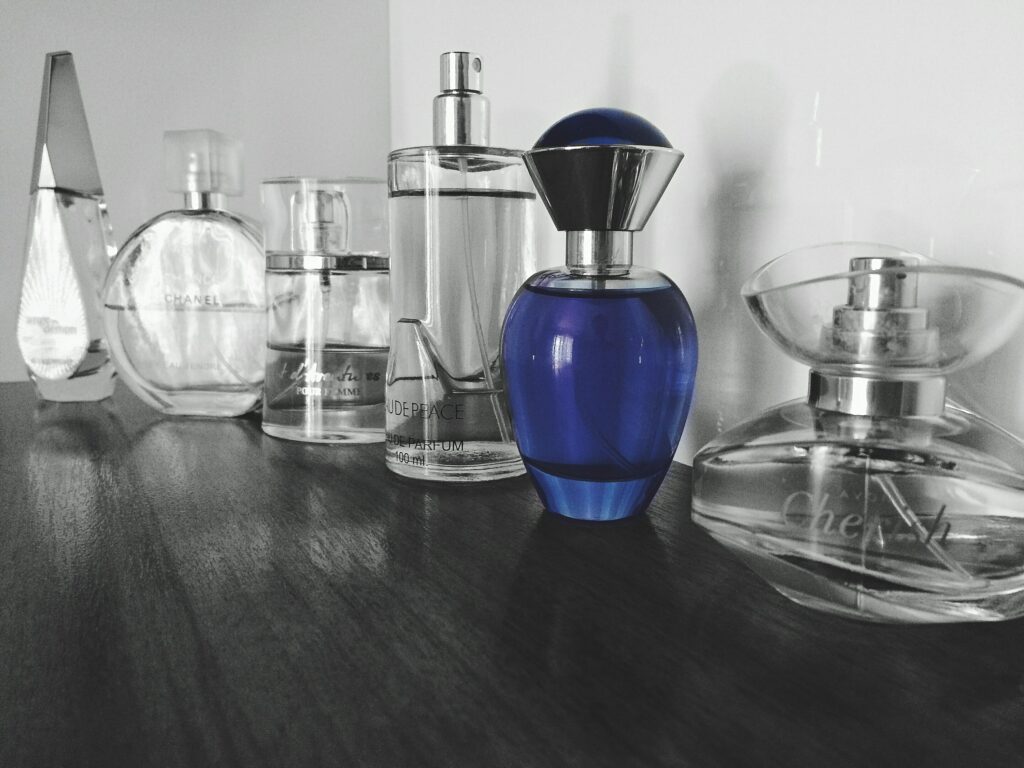 A captivating display of assorted perfume bottles showcasing luxury and elegance.